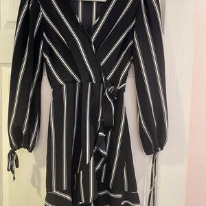 Black and White‎ Striped Wrap Dress